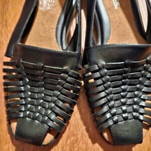 Aresoles Black Woven Leather Flats
